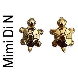 70s New MIMI DI N NISCEMI Turtle Statement Pierced Earrings Signed Gold-tone